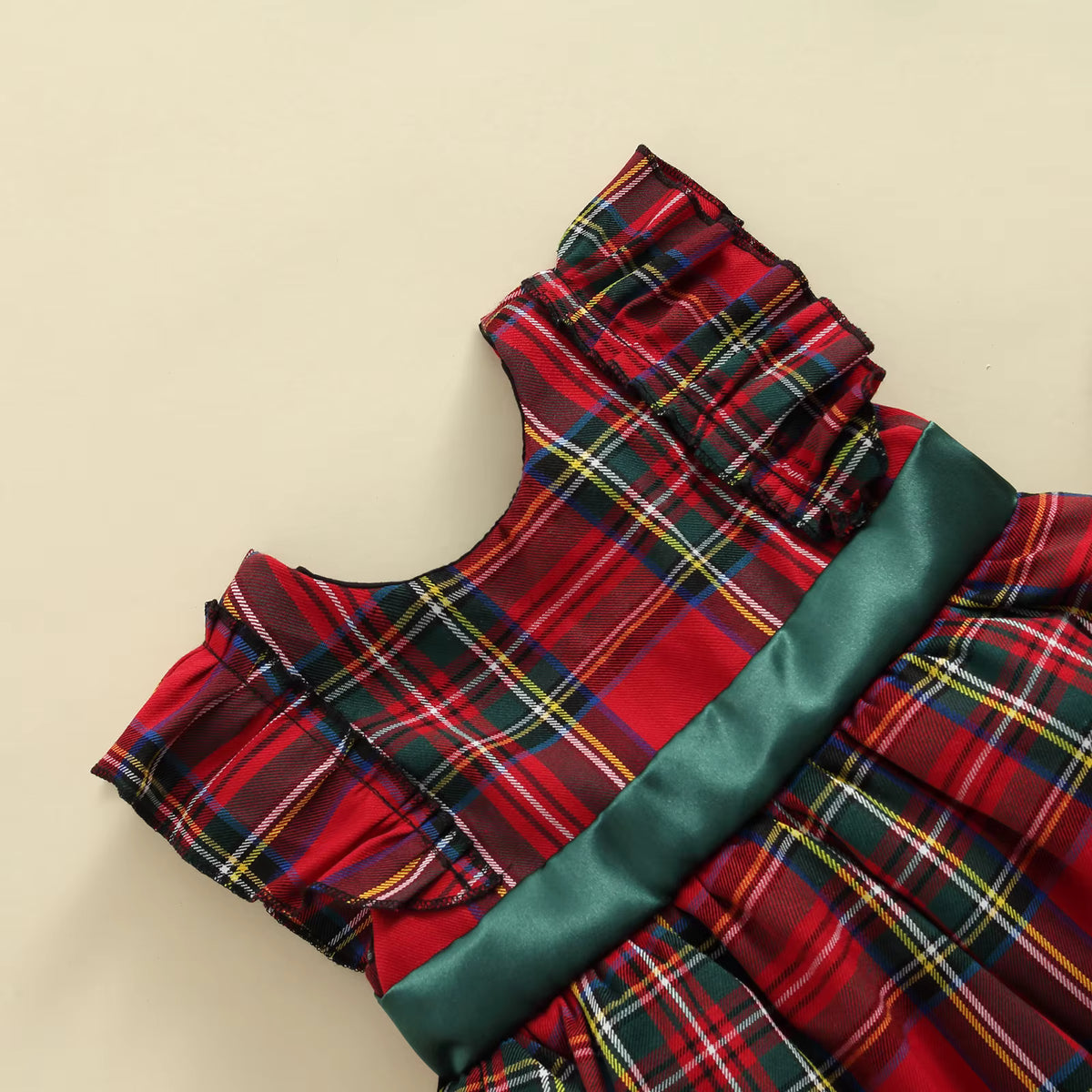Toddler Girl Christmas Plaid Dress with Bow – Ruffle Sleeve A-Line Holiday Outfit (6M–6T)