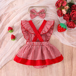 2PCSSummer Cross-Border New Style For Girls And Babies 0-1 Years Old Sweet And Cute Red And White Plaid Dress Pants