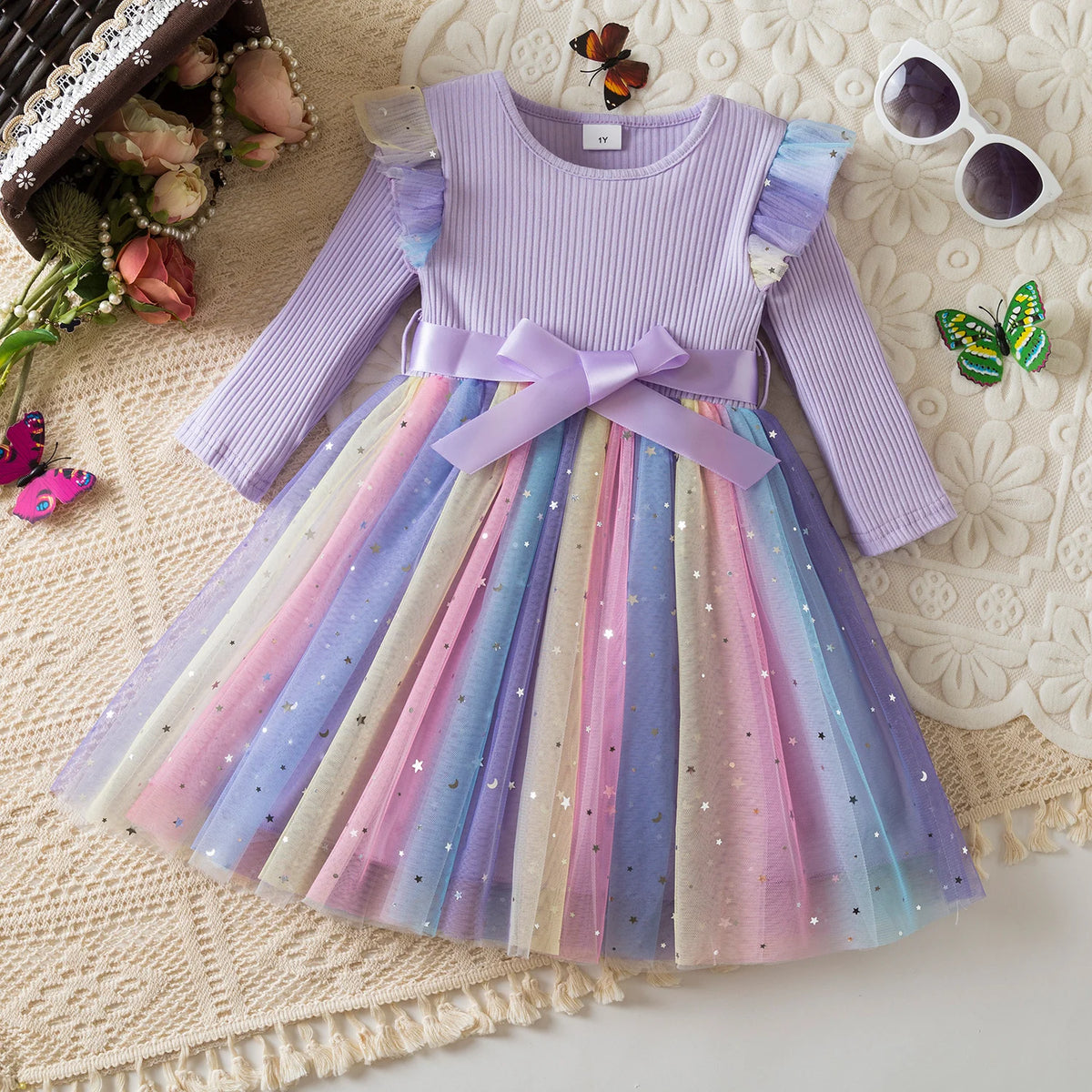 Black Rose Flower Dress for Girls 3 to 8 Years Summer Casual Girl Clothes Ruffles Tulle Elegant Princess Birthday Party Dress