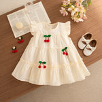 Summer Baby Girl Clothes Flying Sleeve Cotton Dress Sweet Cherry Decoration Girl Outdoor Outfit
