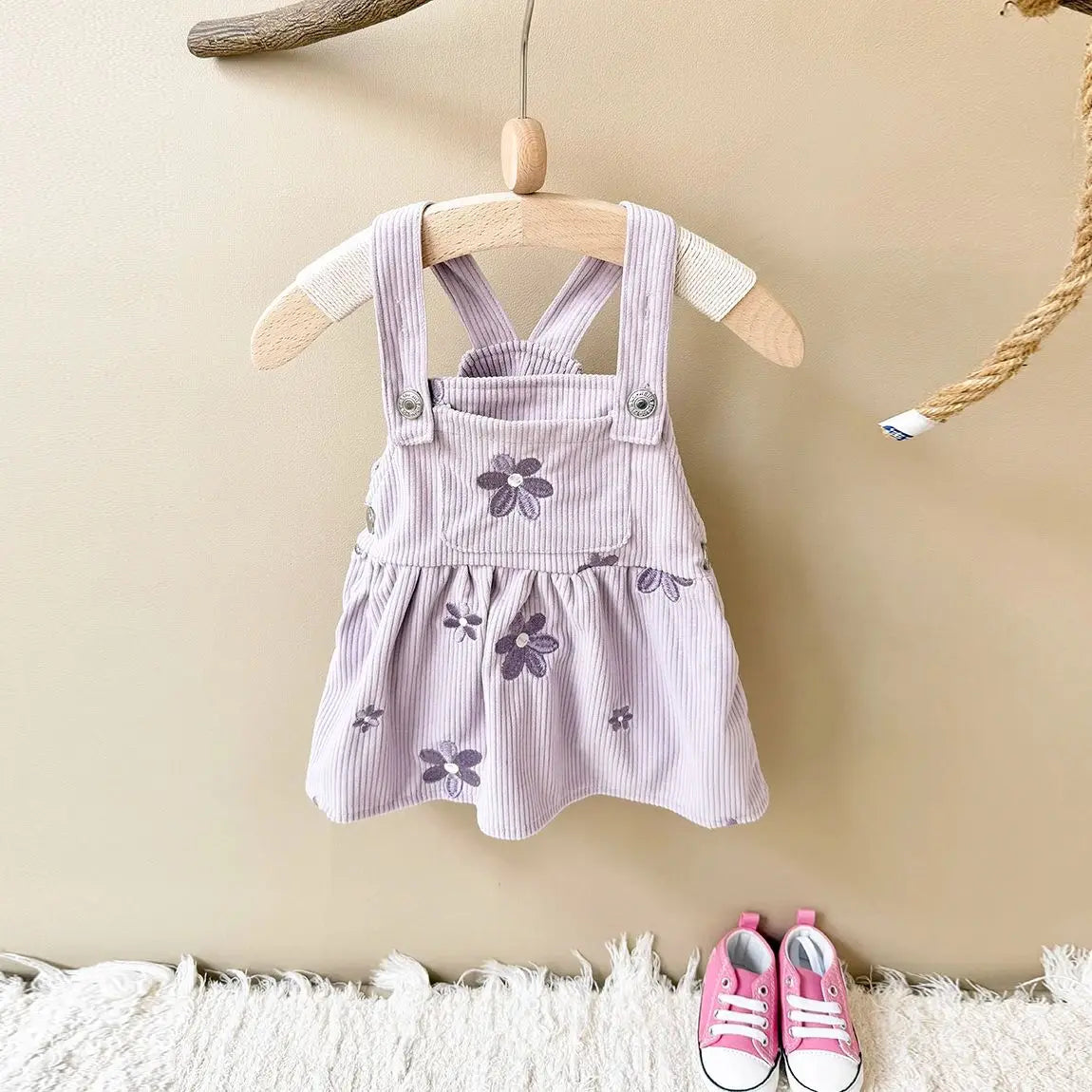 Baby Girl Denim Embroidered Dress – Floral Strap Skirt One-Piece Summer Outfit (1–2 Years)