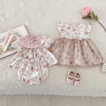 Floral Muslin Baby Girl Summer Set – 2PCS T-Shirt & Shorts Outfit with Bow Detail (0–12 Months)