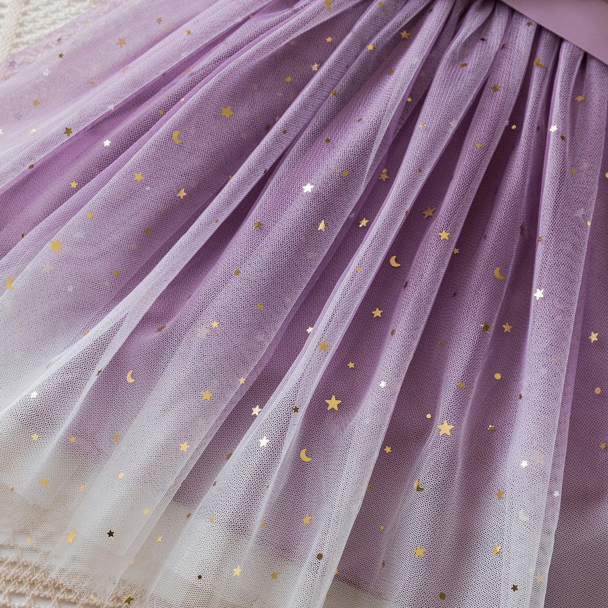 New Children's Dress for 3-8 Yrs Summer Dress Lotus Leaf Edge Design Bow Lace Up Star Sequin SweetTulle Kids Dresses for Girls