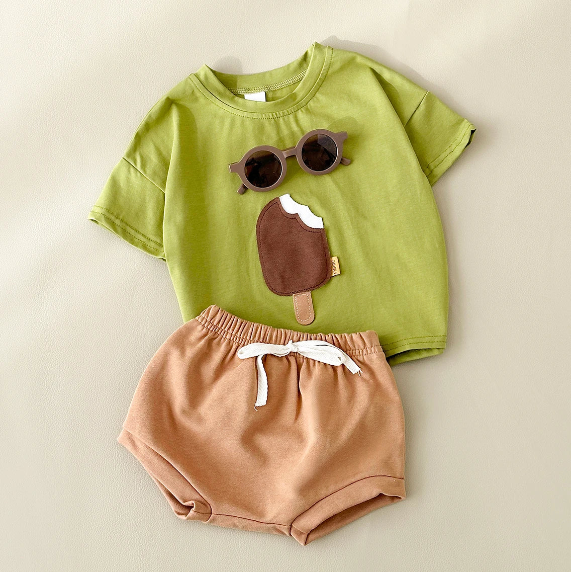 Newborn Summer Baby Children Clothing Set Boy Girl 2PCS Ice Cream Patch T-shirt+Triangle Shorts Cotton Infant Suit Kids 0-3Y