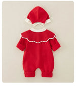 Knitted Patchwork Baby Romper with Hat – Embroidered Long Jumpsuit for Girls (1–3 Years)