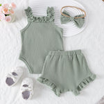 3PCSSummer new style girl baby 0-1 years old sweet and cute wool flower suspender coat + shorts