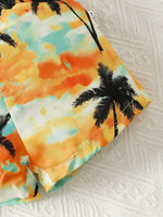 Casual Look For Baby Boys Summer Coconut Print Sleeveless Vest Dyed Hat Elasticated Waist Casual Pants Beach Chic