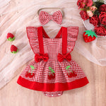 2PCSSummer Cross-Border New Style For Girls And Babies 0-1 Years Old Sweet And Cute Red And White Plaid Dress Pants