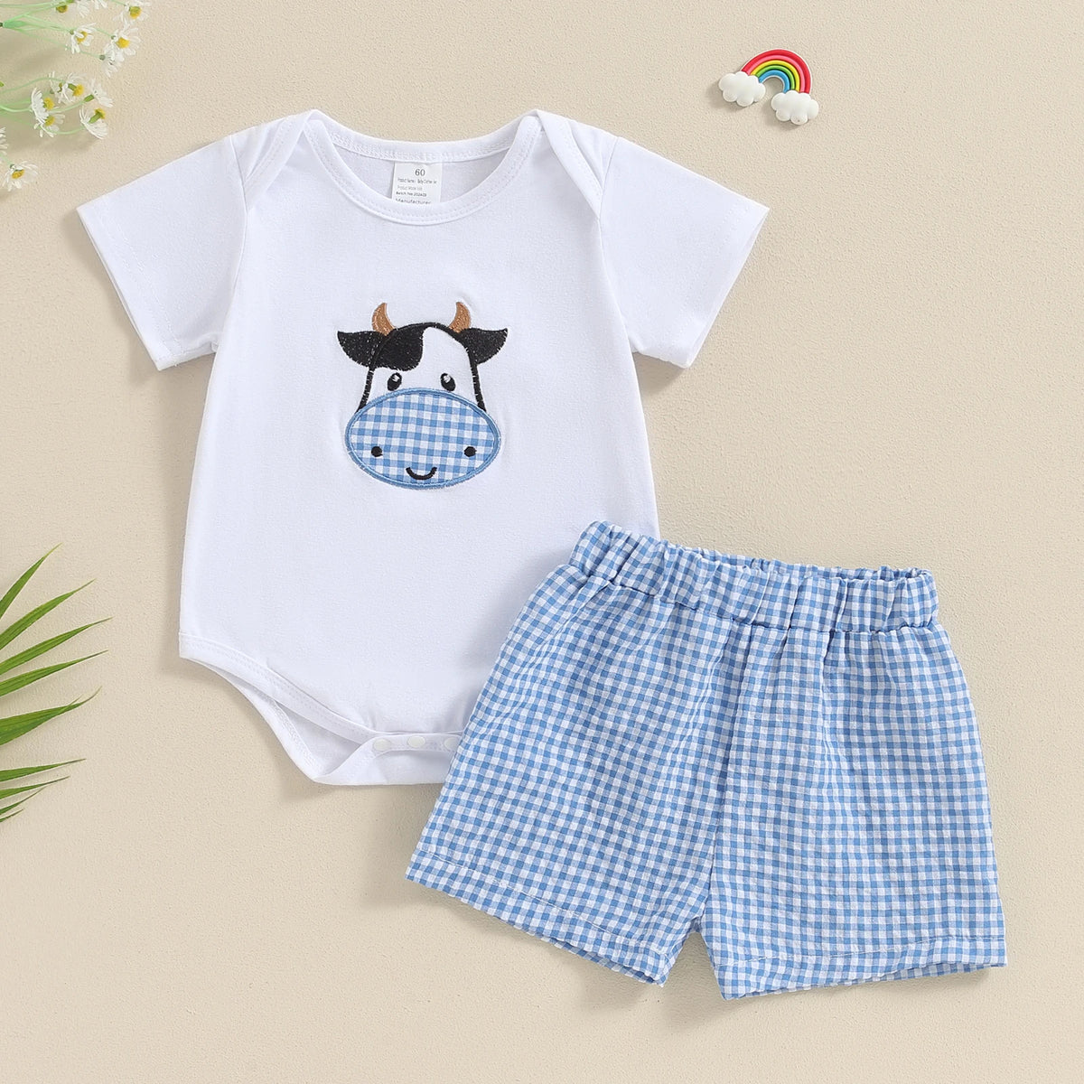 Citgeett Summer Infant Baby Boys Girls Outfits Short Sleeve Romper + Plaid Shorts + Headband Set Casual Clothes