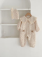 Floral Lace Hooded Romper for Baby Girls – Korean Style Cotton Onesie (1–3 Years)