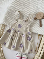 Baby Girl Denim Embroidered Dress – Floral Strap Skirt One-Piece Summer Outfit (1–2 Years)